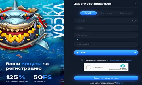 Форма регистрации на сайте Vodka Casino